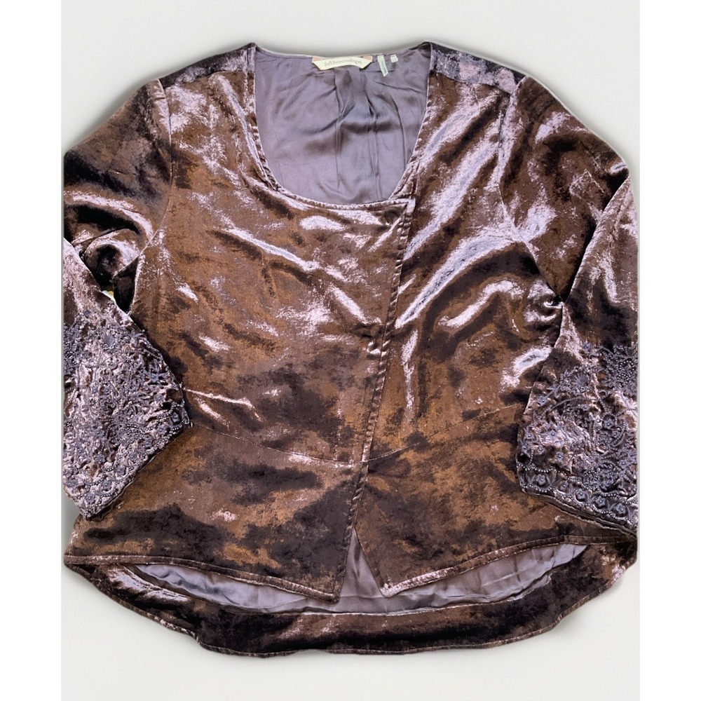 Soft Surroundings Valentina Crushed Velvet Top Sz M Purple  Romantic‎ Fairy Boho